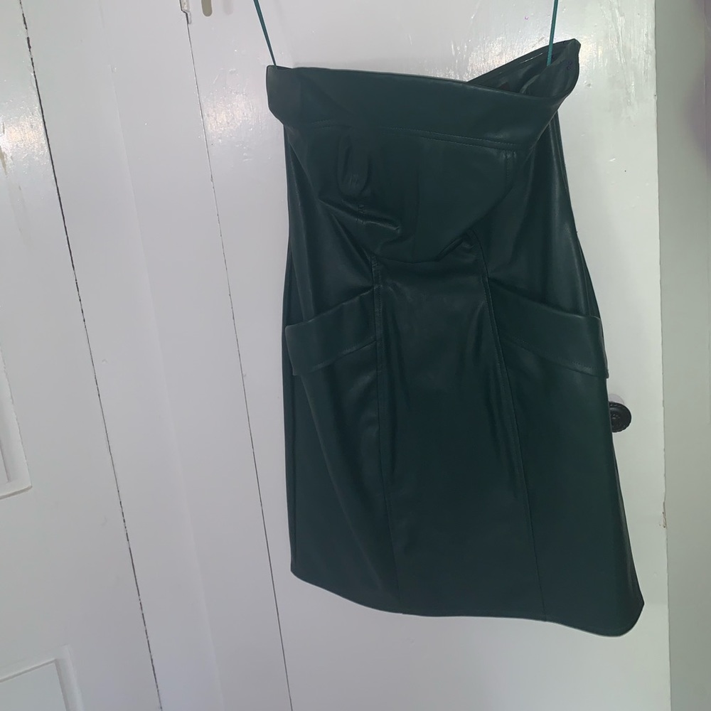 KENDALL & KYLIE Vegan leather green strapless dress worn once